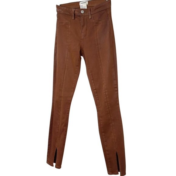 Agolde “Jyothi” Coated Cognac, High Waist, Split Ankle Skinny Jeans, Size 24 Tan - Picture 7 of 15